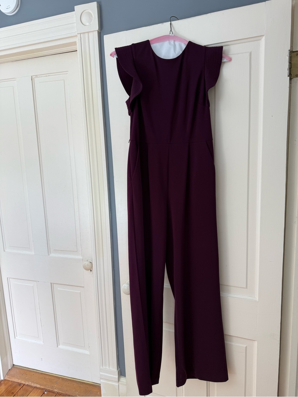 Calvin Klein Plum Ruffle-Sleeve Wide-Leg Jumpsuit